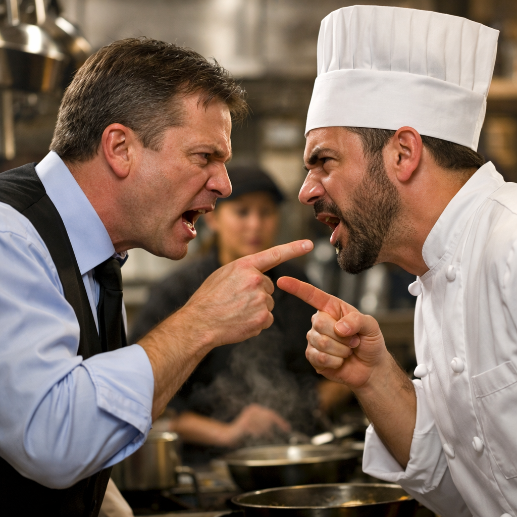 Restaurant manager and employee in a difficult workplace conversation